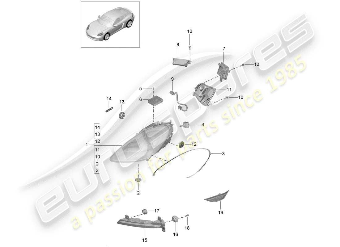 porsche 718 cayman (2017) headlamp part diagram