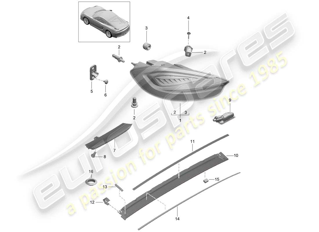 porsche cayman gt4 (2016) rear light part diagram