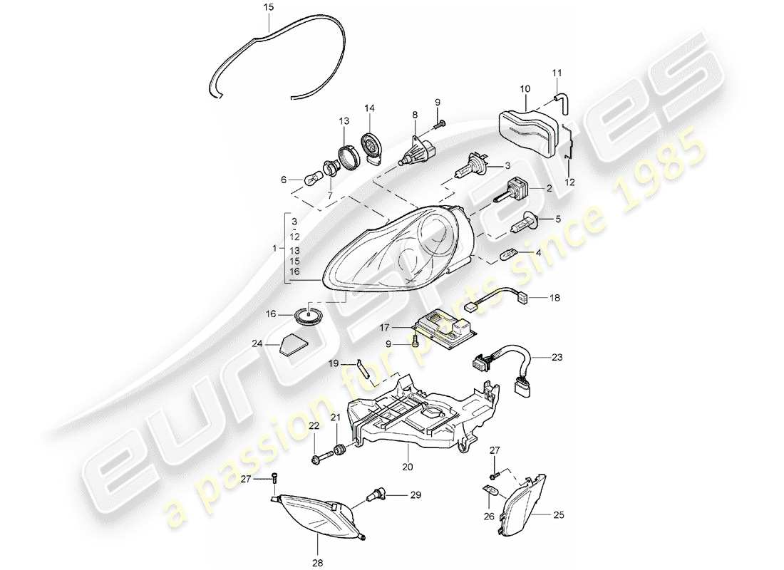 porsche cayenne (2006) headlamp part diagram