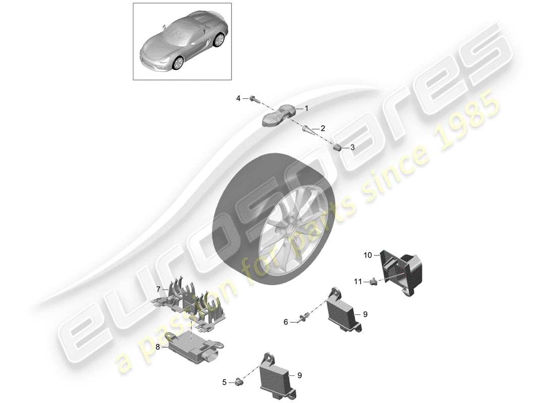 porsche boxster spyder (2016) tire pressure control system part diagram