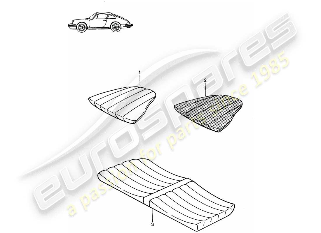 porsche seat 944/968/911/928 (1985) back seat cushion - - - d - mj 1987>> - mj 1989 part diagram