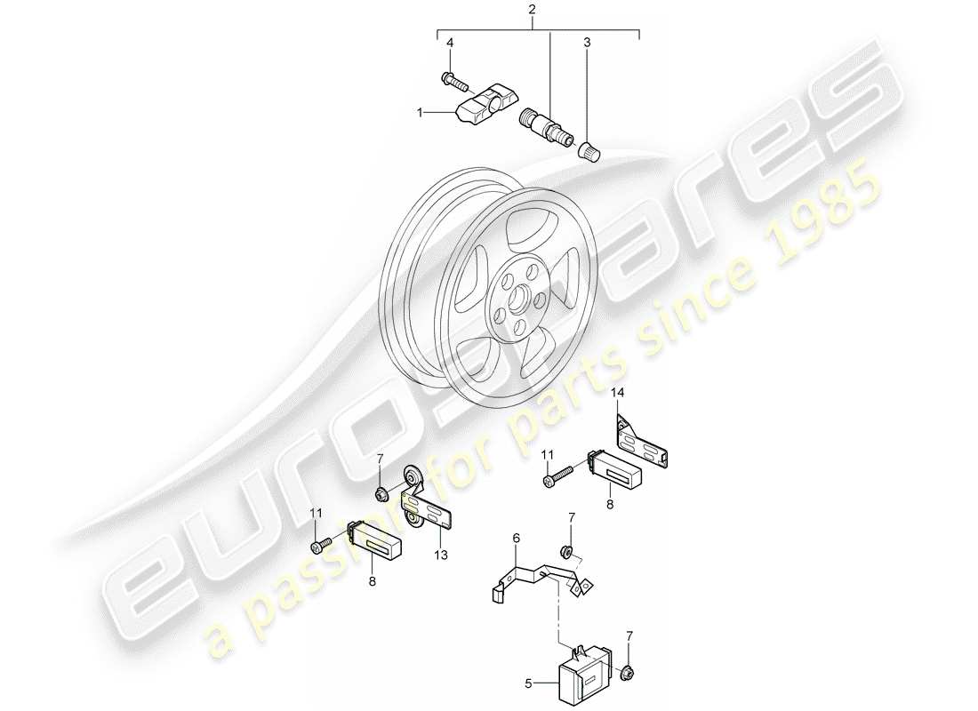 porsche cayman 987 (2007) tire pressure control system part diagram