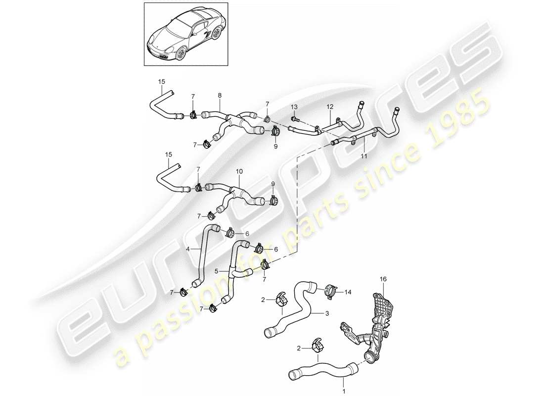 porsche cayman 987 (2008) water cooling 1 part diagram