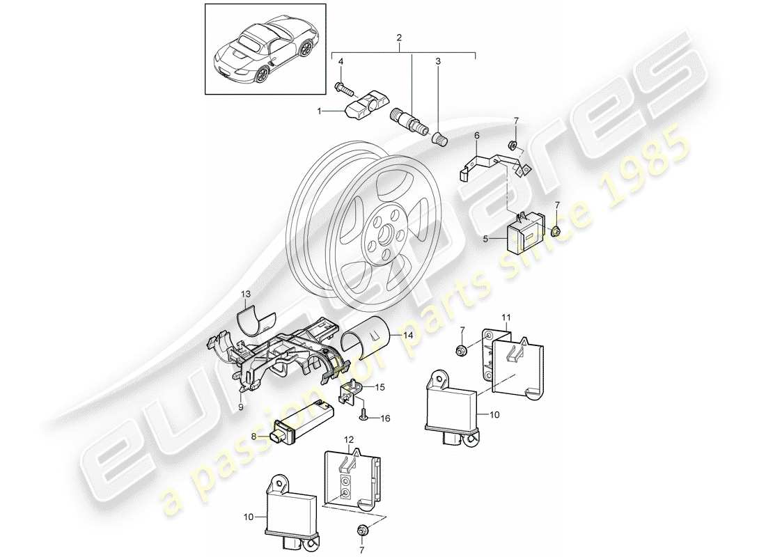 porsche boxster 987 (2012) tire pressure control system part diagram