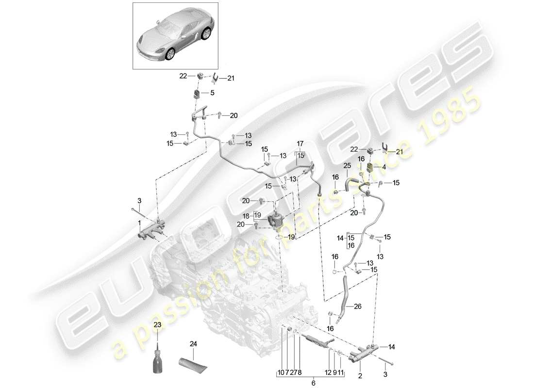 porsche 718 cayman (2018) fuel collection pipe part diagram