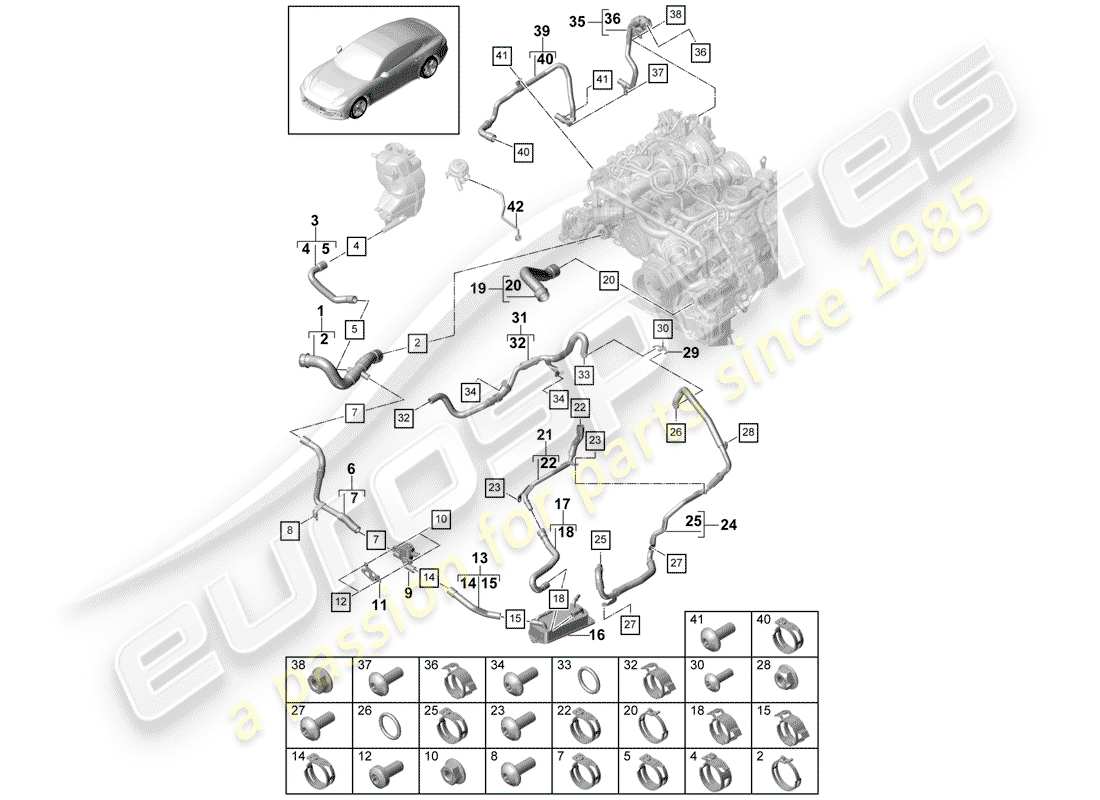 porsche panamera 971 (2020) water cooling part diagram