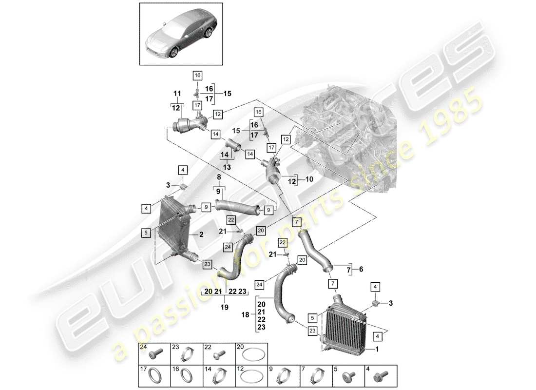 porsche panamera 971 (2020) charge air cooler part diagram