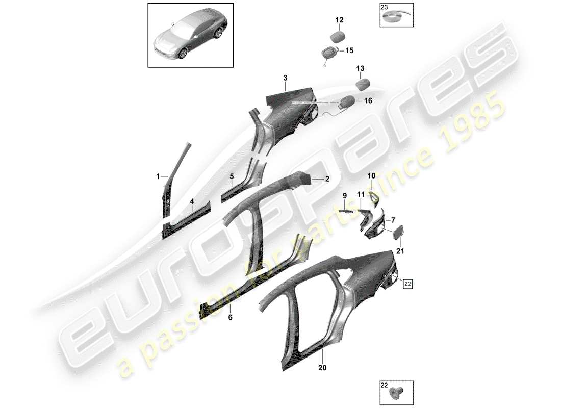 porsche panamera 971 (2018) side panel part diagram