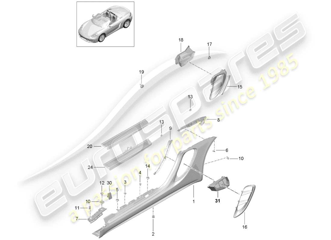 porsche 718 boxster (2020) side member trim part diagram