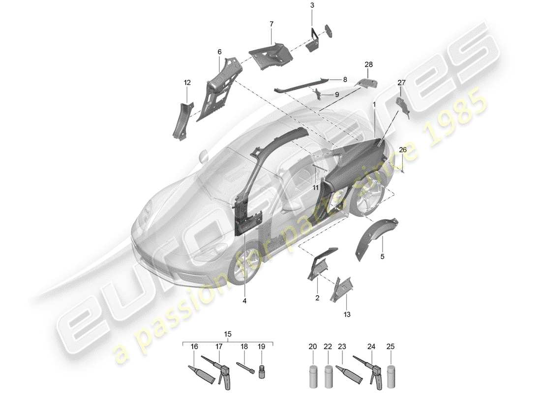 porsche 718 cayman (2020) side panel part diagram