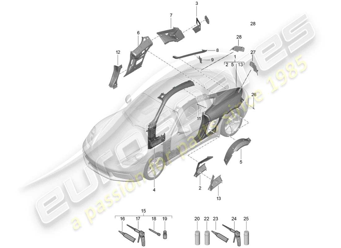 porsche 718 cayman (2019) side panel part diagram