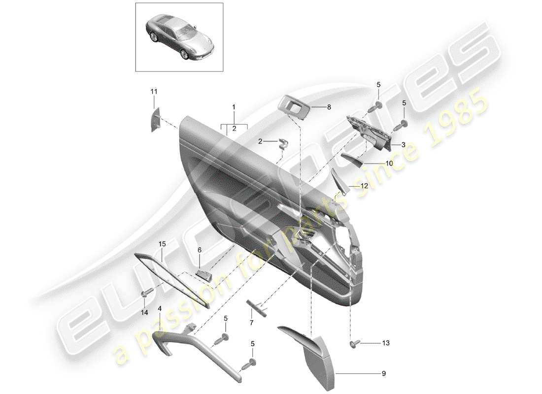 porsche 991 (2012) door panel part diagram