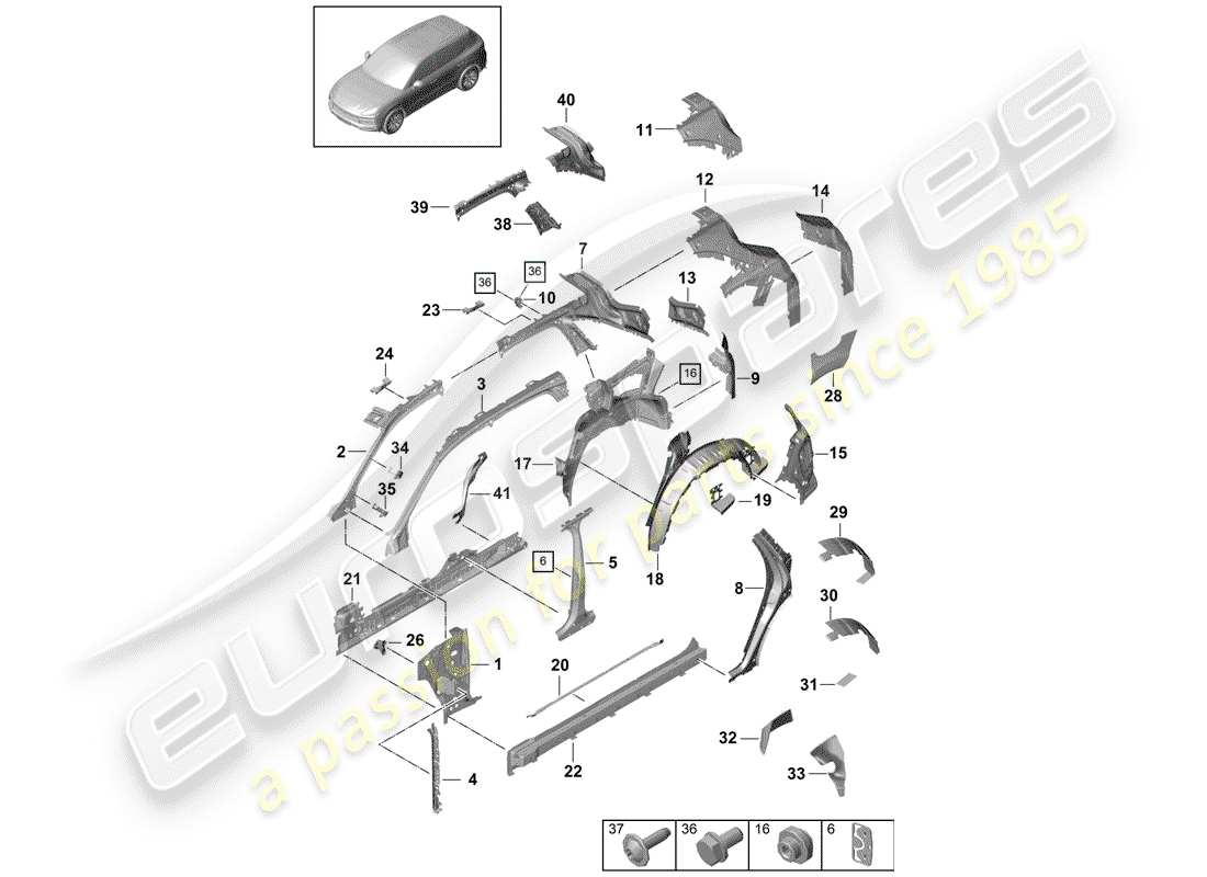 porsche cayenne e3 (2020) side panel part diagram