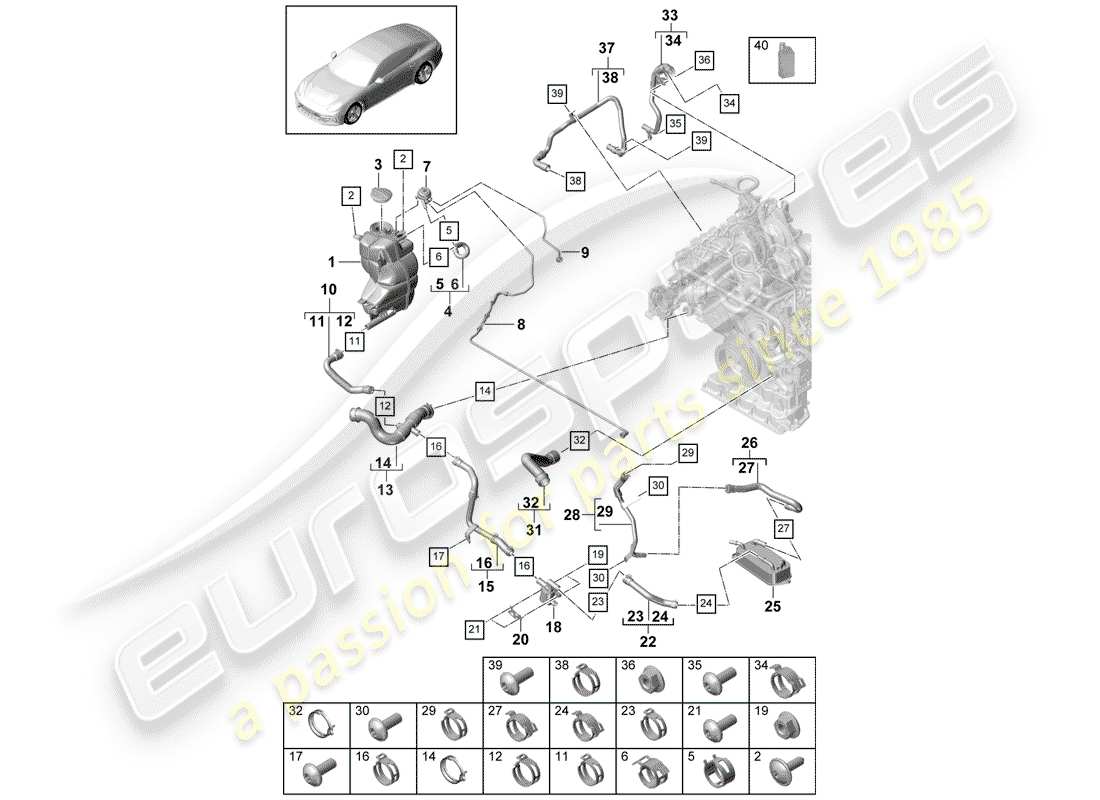 porsche panamera 971 (2017) water cooling part diagram