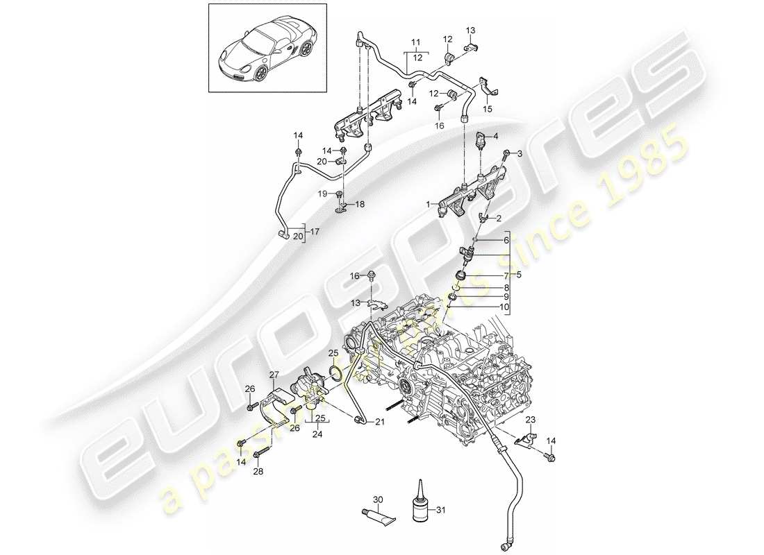 porsche boxster 987 (2010) fuel collection pipe part diagram