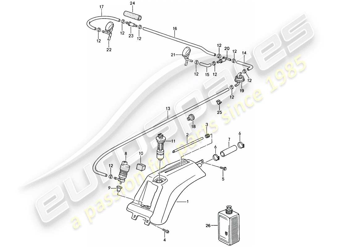 porsche 993 (1995) windshield washer unit part diagram