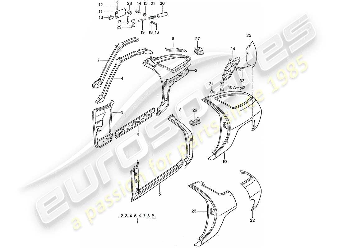 porsche 928 (1987) frame - side panel part diagram