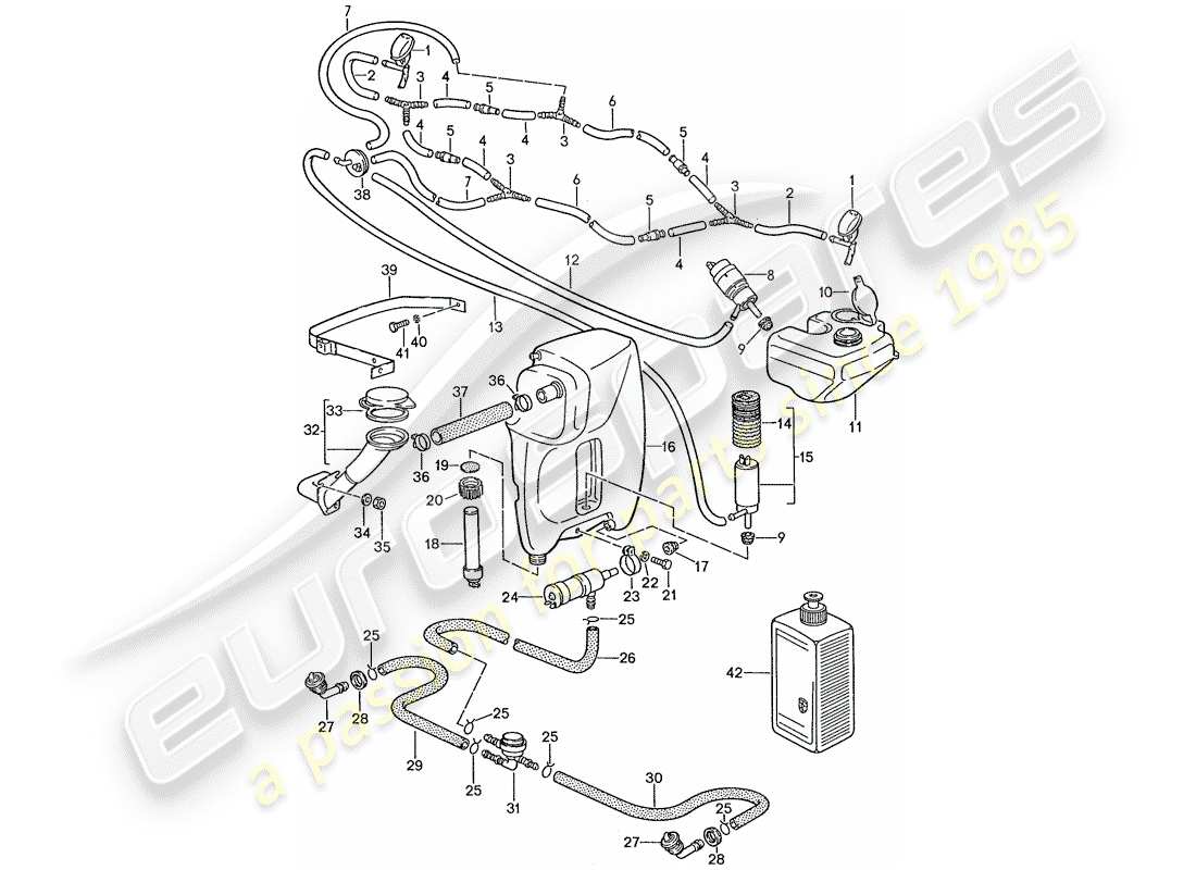 porsche 928 (1989) windshield washer unit - headlight washer system - intensive windscreen washer part diagram