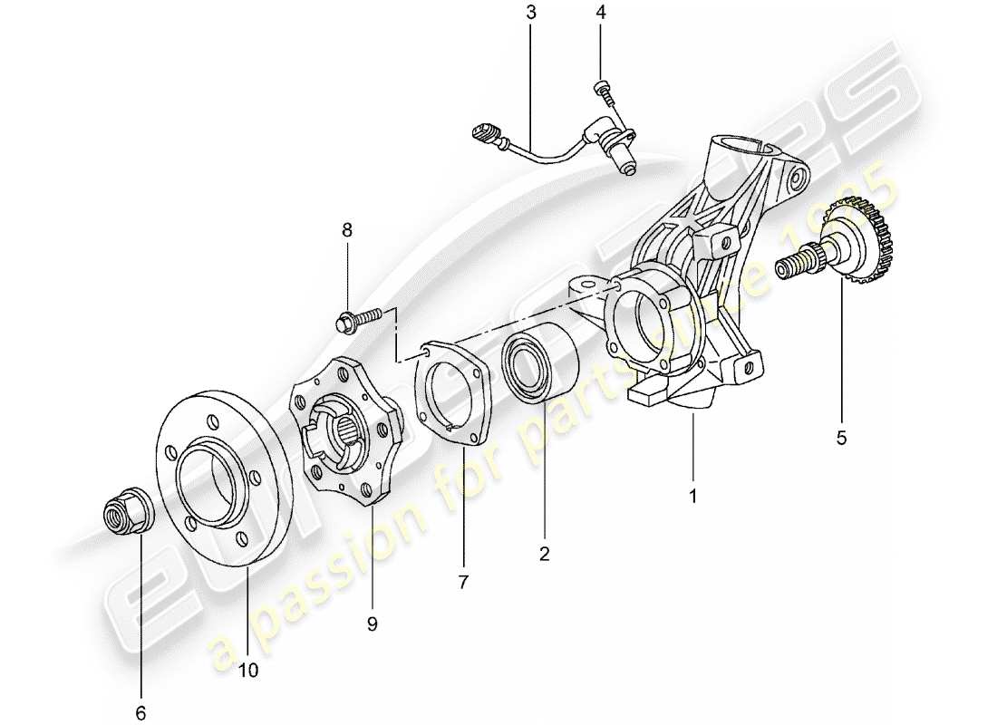 porsche 996 (2004) wheel carrier - wheel hub part diagram