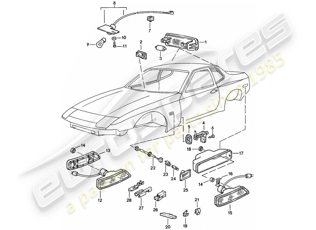 porsche 944 (1983) interior light - turn signal repeater part diagram