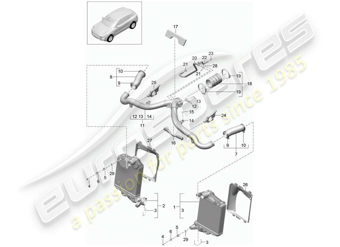 porsche macan (2018) charge air cooler part diagram