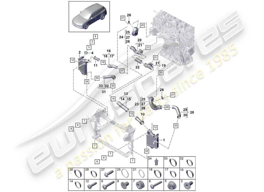 porsche cayenne e3 (2019) charge air cooler part diagram