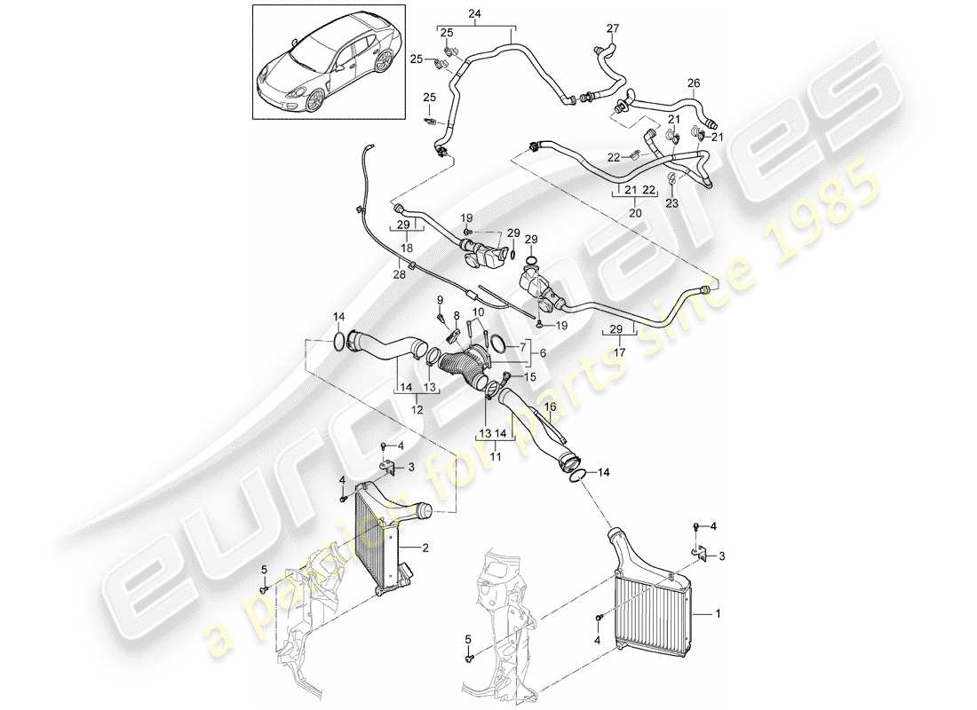 porsche panamera 970 (2010) charge air cooler part diagram