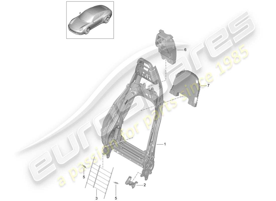 porsche 991 (2014) frame - backrest part diagram