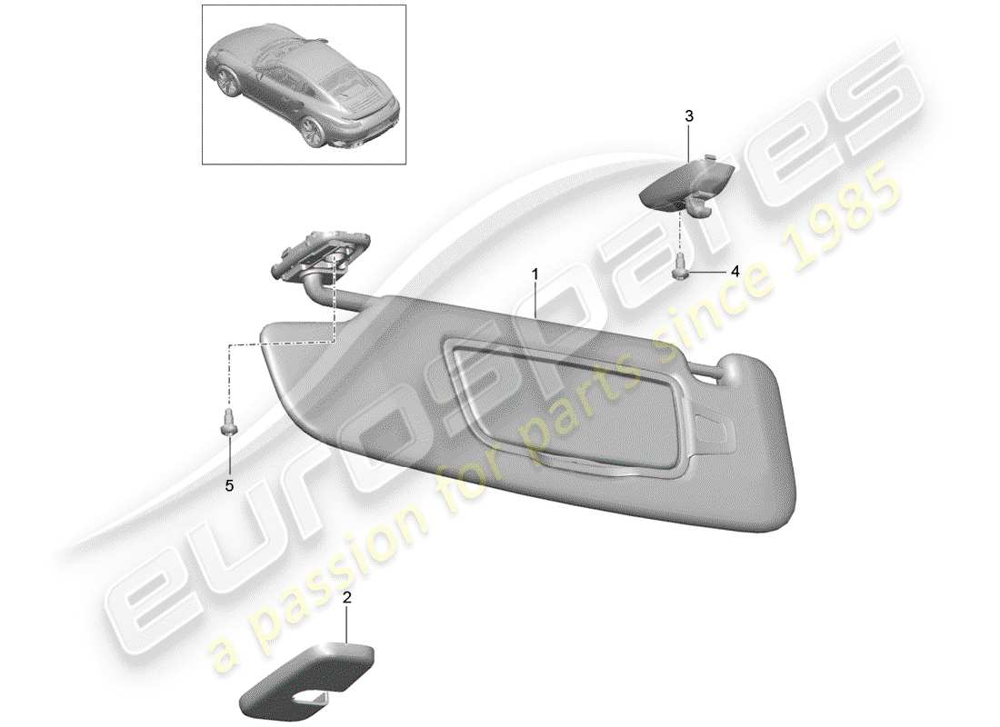 porsche 991 turbo (2016) sun vizors part diagram