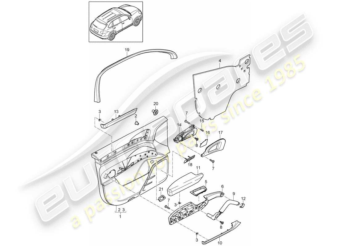 porsche cayenne e2 (2017) door panel part diagram