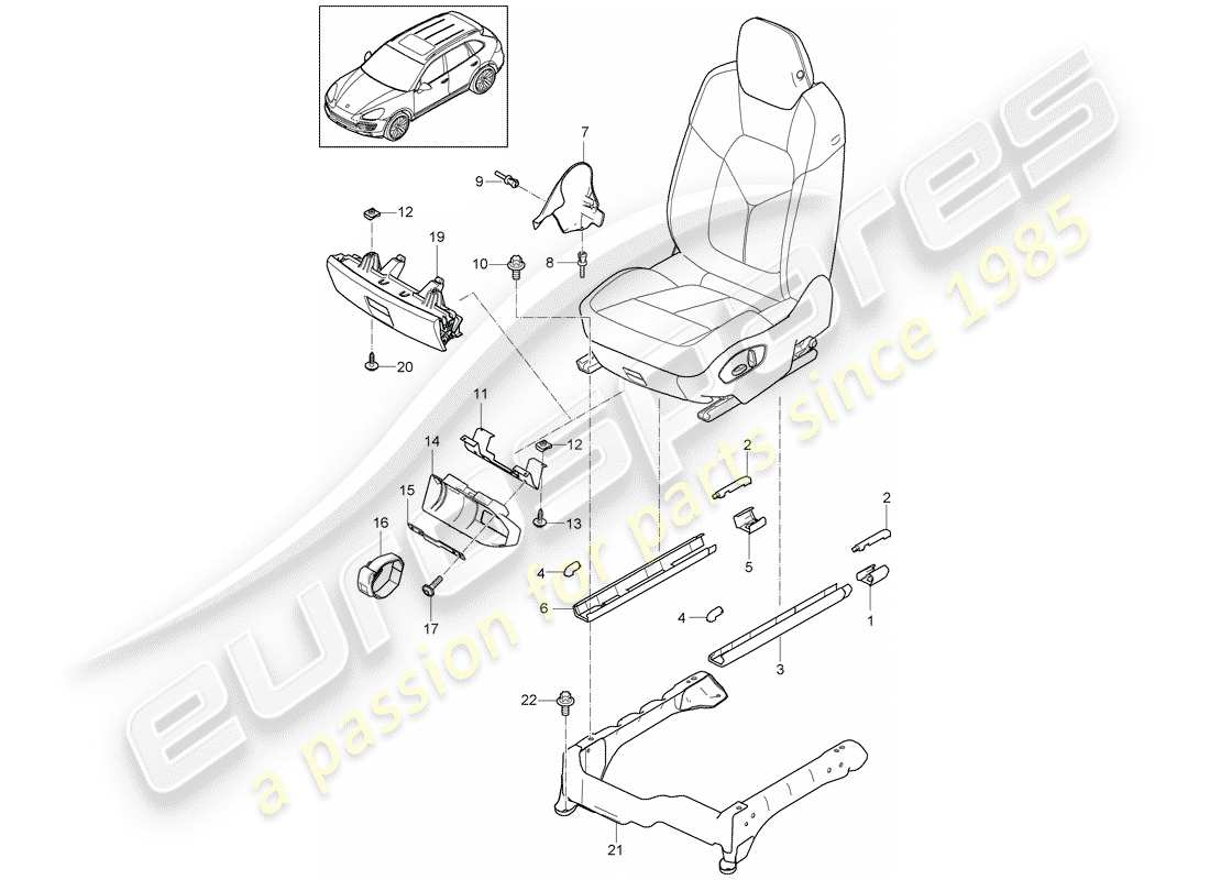 porsche cayenne e2 (2017) front seat part diagram