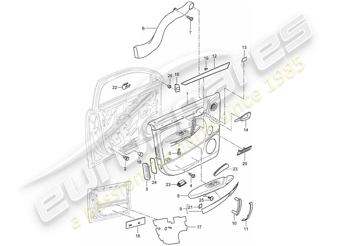 porsche cayenne (2008) door panel part diagram