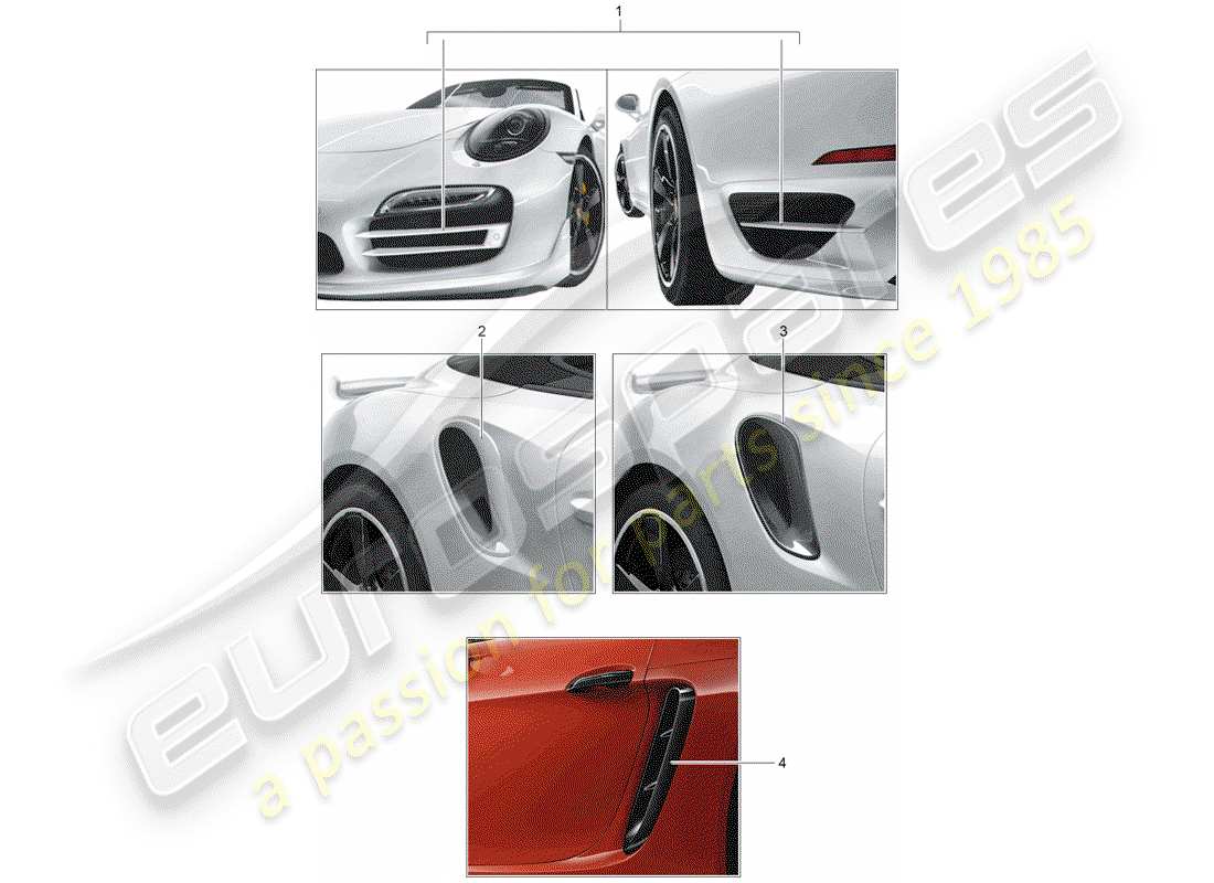 porsche tequipment 98x/99x (2019) trim for air inlet part diagram