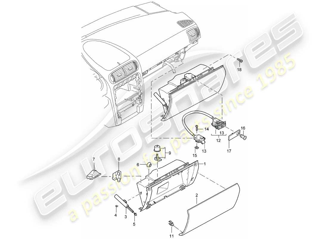 porsche cayenne (2010) glove box part diagram