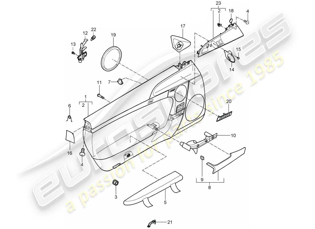 porsche cayman 987 (2008) door panel part diagram