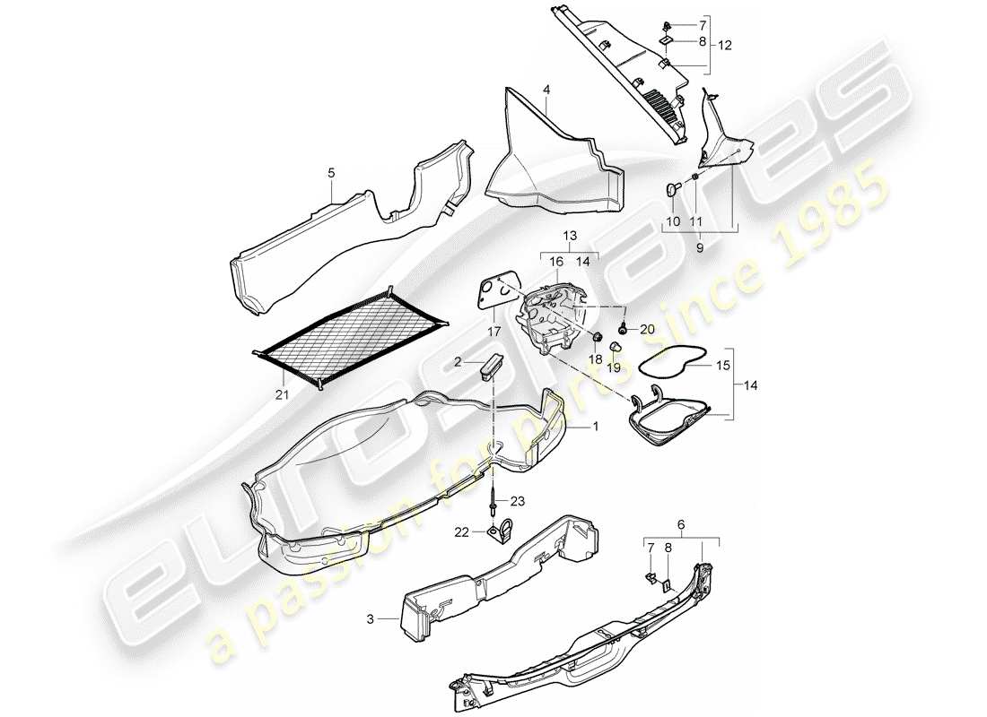 porsche cayman 987 (2008) luggage compartment part diagram