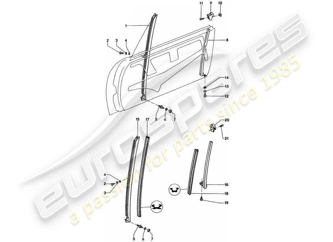 porsche 914 (1971) window frame part diagram