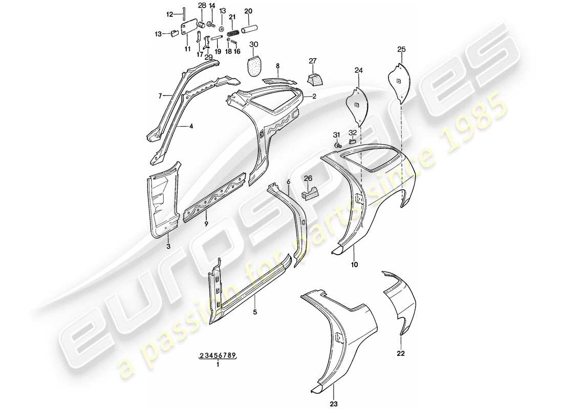 porsche 928 (1980) frame - side panel part diagram