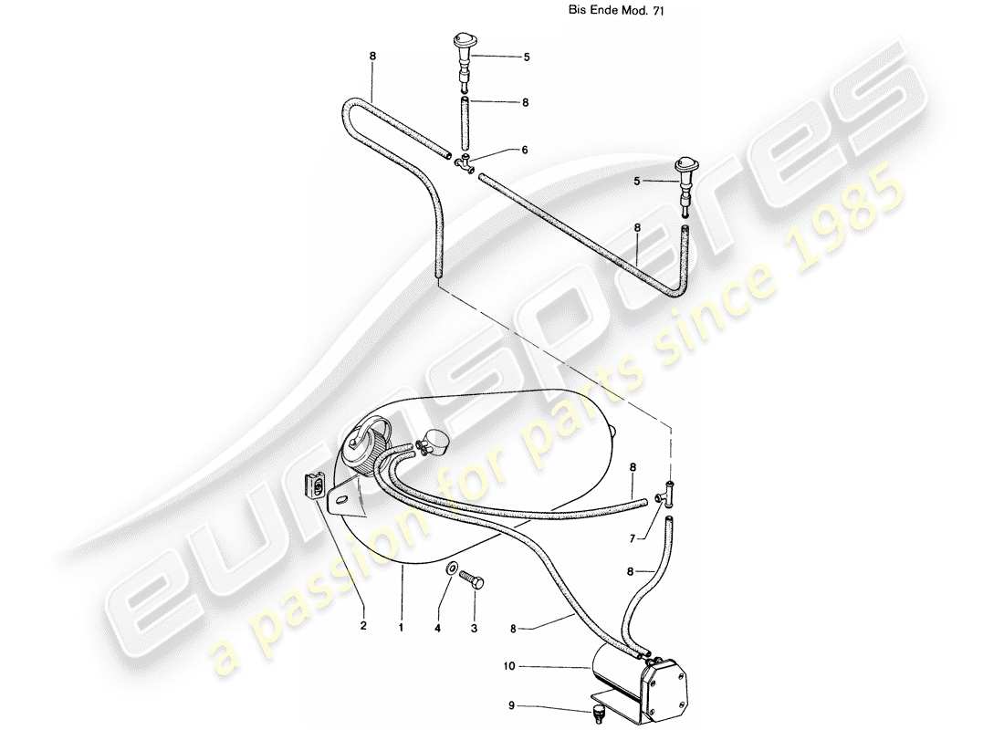 porsche 914 (1971) windshield washer unit - d >> - mj 1971 part diagram