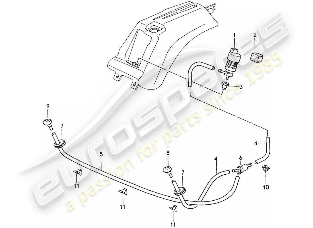 porsche 993 (1996) headlight washer system part diagram