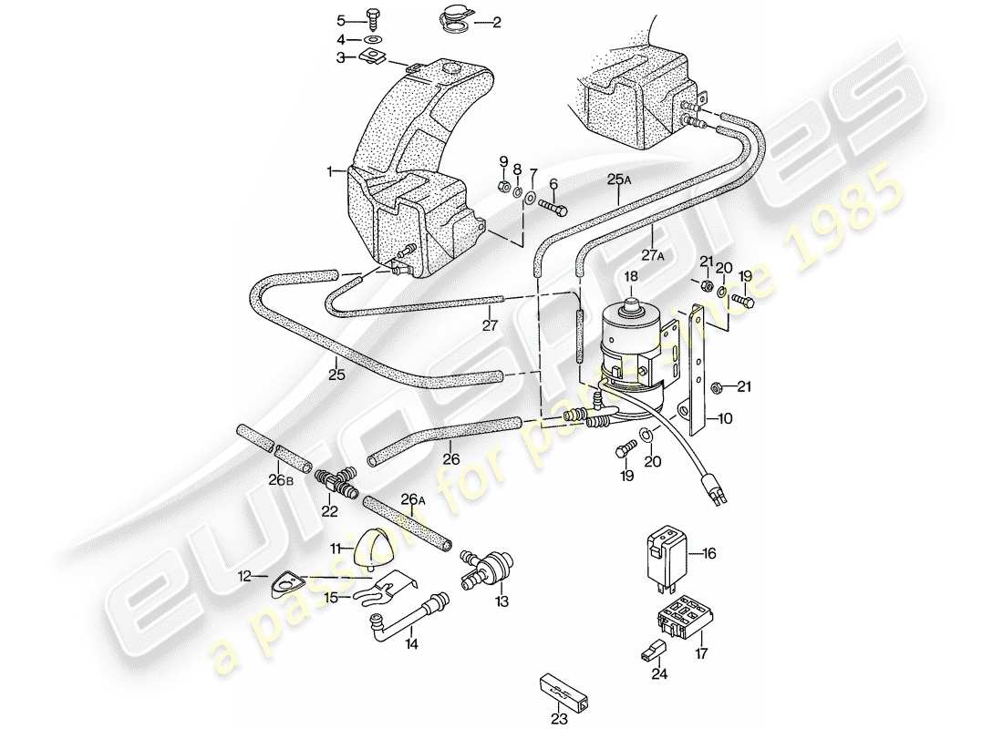 porsche 924 (1977) headlight washer system - d >> - mj 1978 part diagram