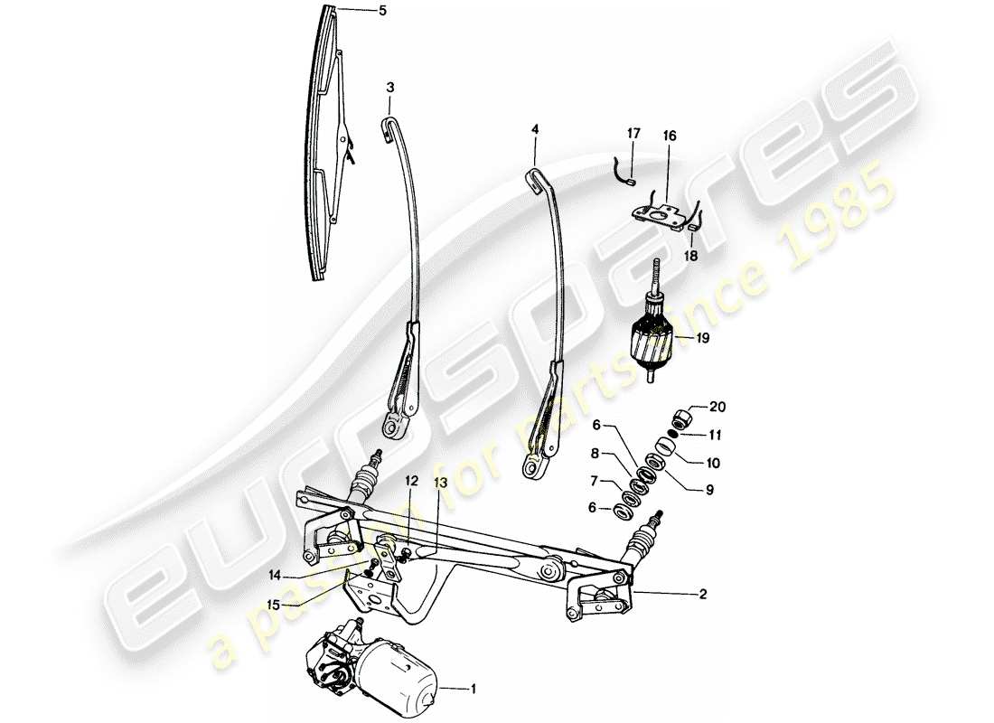 porsche 914 (1972) windscreen wiper system part diagram