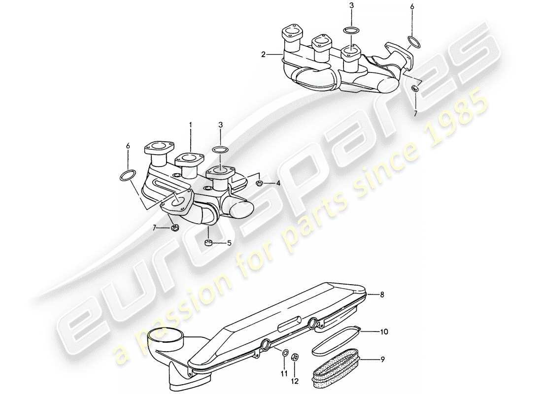 porsche 993 (1998) exhaust system - heater core part diagram