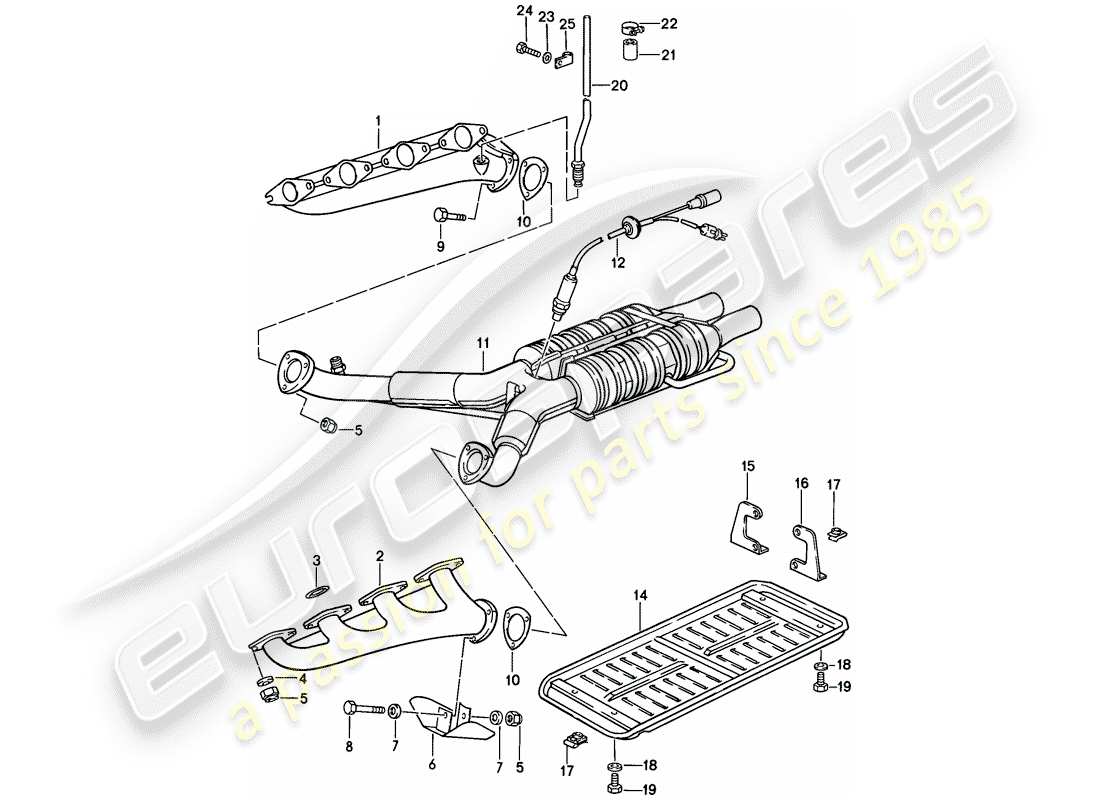 porsche 928 (1986) exhaust system - catalyst part diagram