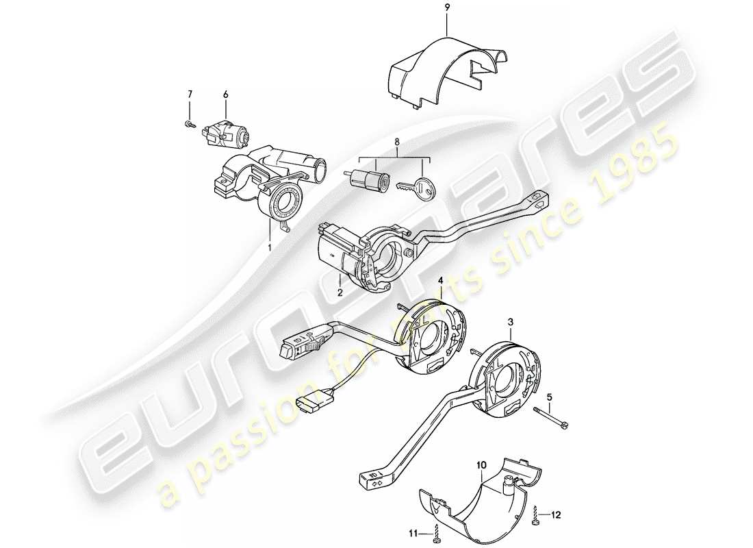 porsche 944 (1983) steering lock housing - steering column switch part diagram