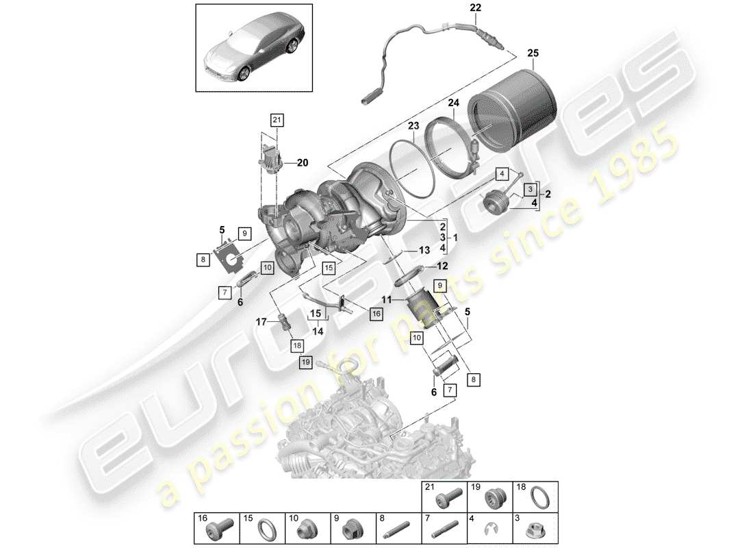 porsche panamera 971 (2018) exhaust gas turbocharger part diagram