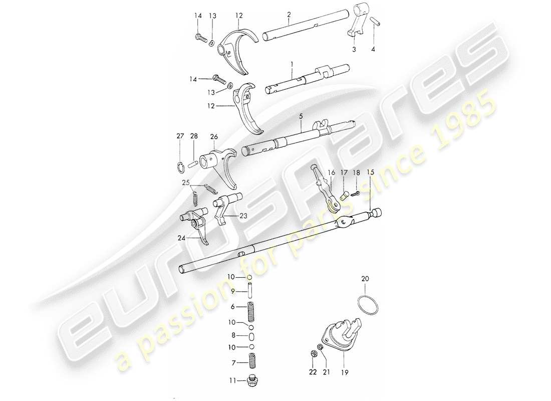 porsche 911 (1971) shift rods - shift forks - typ 905 - sportomatic - d >> - mj 1971 part diagram