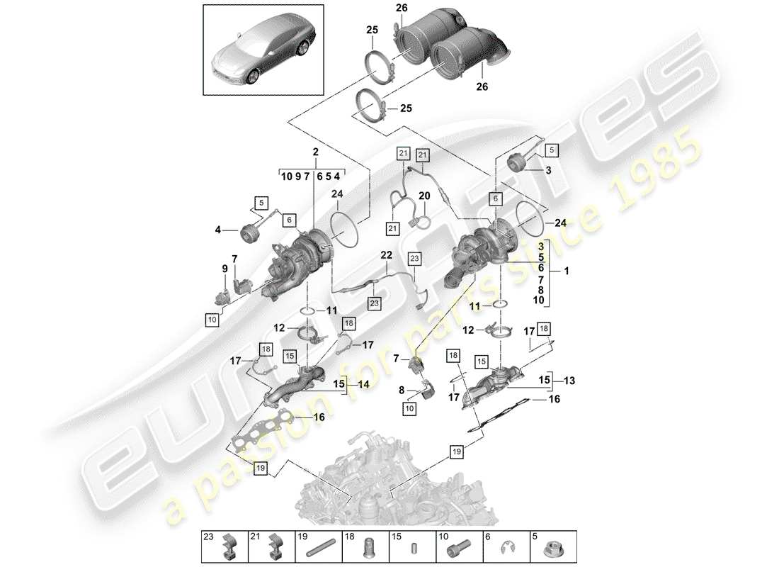 porsche panamera 971 (2018) exhaust gas turbocharger part diagram