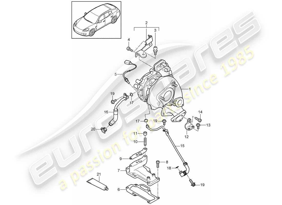 porsche panamera 970 (2012) exhaust gas turbocharger part diagram