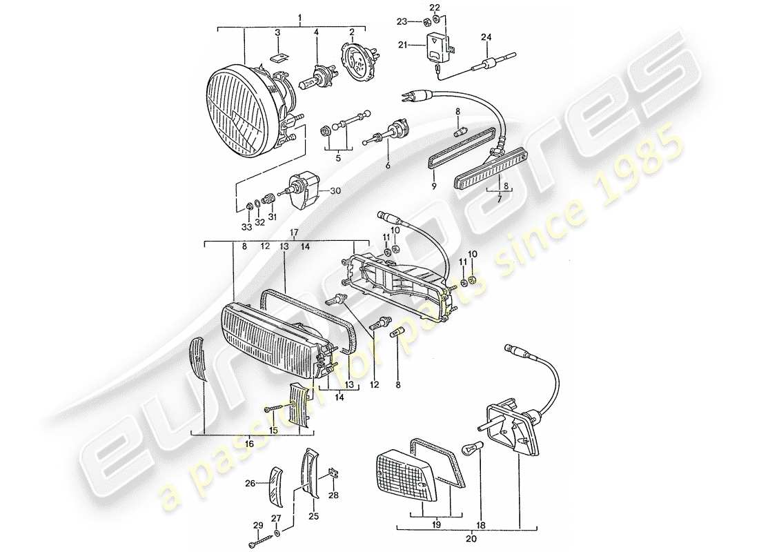 porsche 928 (1988) headlamp - turn signal part diagram